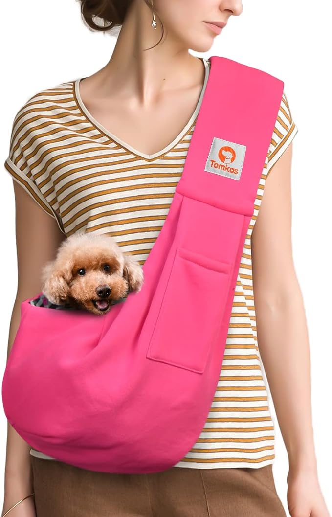 Tomkas Small Dog Sling Carrier - Classic Pocket &amp; Classic Strap - for 3-10 lbs Pets(Rosered)