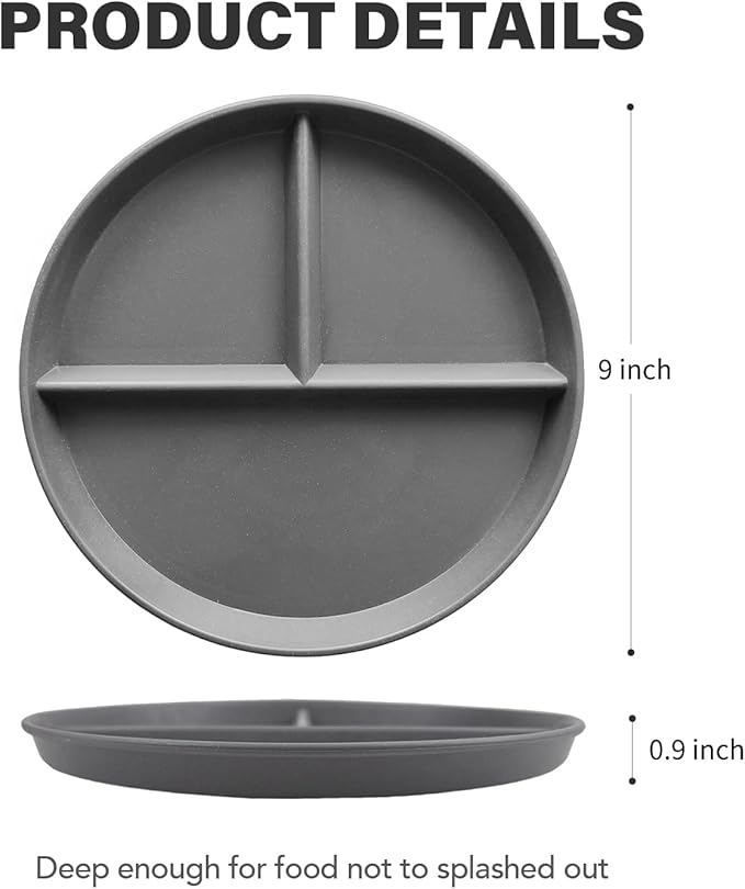 greenandlife 9 Inch 4PCS Unbreakable Portion Control Plates, Divided Plates for Kids Adults, Dishwasher &amp; Microwave Safe Compartment Plate, Lightweight Reusable Wheat Straw Plate, BPA Free