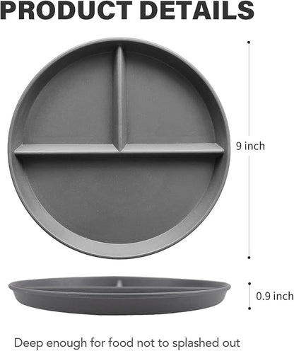 greenandlife 9 Inch 4PCS Unbreakable Portion Control Plates, Divided Plates for Kids Adults, Dishwasher &amp; Microwave Safe Compartment Plate, Lightweight Reusable Wheat Straw Plate, BPA Free
