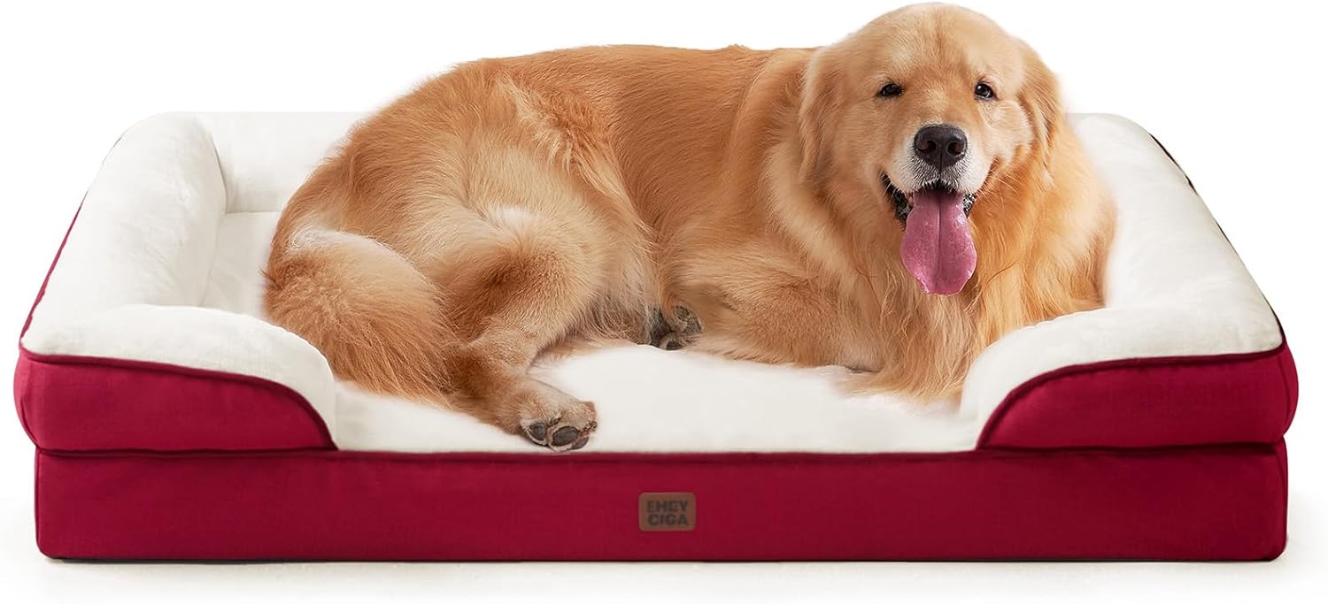 EHEYCIGA Orthopedic Dog Beds for Extra Large Dogs 44x32Inch, Waterproof Memory Foam XL Pet Bed with Sides, Non-Slip and Egg-Crate Foam Big Dog Couch Bed with Washable Removable Cover, Grey
