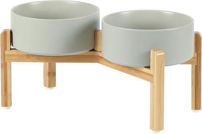 Ceramic Raised Double Bowls Set with Stand, Food &amp; Water Bowls for Medium Breed Dogs, Weighted Dog Dishes, Pet Bowl(7.3&