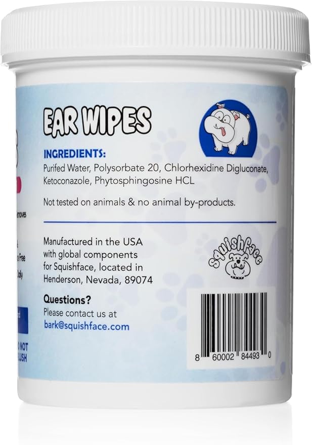 Squishface Dog Ear Relief Individual Finger Sheath Wipes – Non-Allergenic Ingredients &amp; Irritation-Reducing Formula Cleans &amp; Deodorizes, Helps Prevent Ear Itch &amp; Odor – for All Breeds! (50 Count)