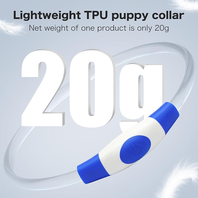 BSEEN Light Up Dog Collar, High Visibility LED Dog Collar Rechargeable- Rainproof TPU Cuttable Glowing Pet Collar for Small Dogs &amp; Cats - Puppy Safety Lights for Night Walking (XS- Blue 40cm)