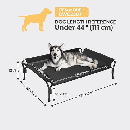 Veehoo Cooling Elevated Dog Bed, Raised Pet Cot with Guardrail &amp; Slope Headrest, Durable &amp; Breathable Teslin Mesh, Non-Slip Feet, Washable Dog Sofa Bed for Indoor &amp; Outdoor, Large 47" x 32", Black