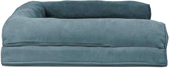 Furhaven Cooling Gel Dog Bed for Large/Medium Dogs w/ Removable Bolsters &amp; Washable Cover, For Dogs Up to 55 lbs - Plush &amp; Suede Sofa, Large