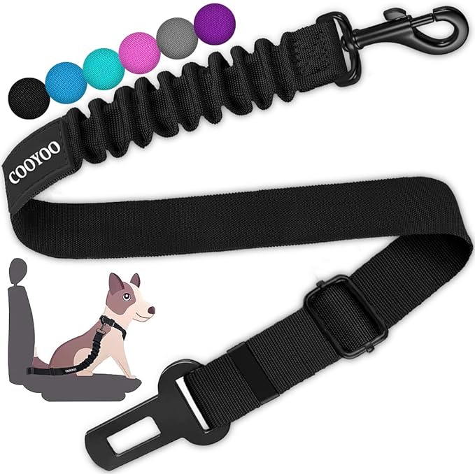 COOYOO Dog Seat Belt, Durability Retractable Dog Car Harness Adjustable Dog Seat Belt for Vehicle Nylon Pet Safety Seat Belts Heavy Duty &amp; Elastic (1 Pack Black)