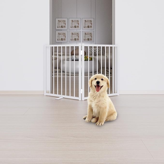 Full Metal Freestanding Dog Gate with Door, 24&