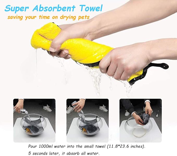 2 Pack Dog Towels Super Absorbent Pet Bath Towel Microfiber Dog Drying Towel for Small Medium Large Dogs and Cats, Machine Washable, 19.7Inch x 39.4Inch, Yellow-Grey &amp; Green-Grey