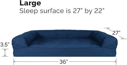 Furhaven Orthopedic Dog Bed for Large/Medium Dogs w/ Removable Bolsters &amp; Washable Cover, For Dogs Up to 55 lbs - Quilted Sofa - Navy (Blue), Large