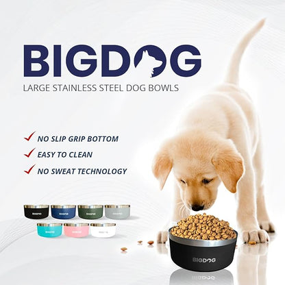 BIGDOG Large Dog Bowls, Stainless Steel Dog Food and Water Bowl, 100 Ounces, Grey