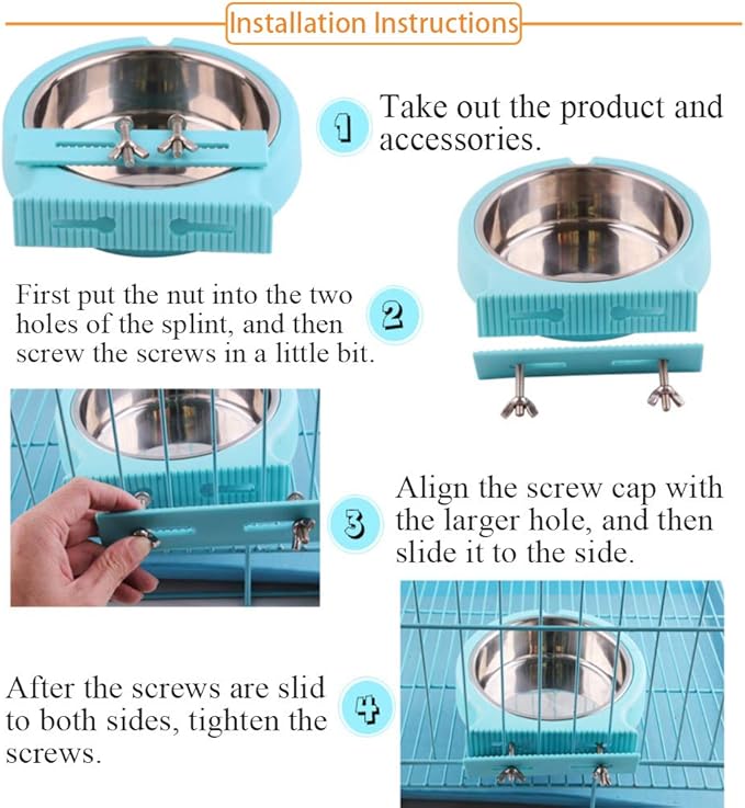 kathson Crate Dog Bowl, Removable Stainless Steel Hanging Pet Cage Bowl Food &amp; Water Feeder Coop Cup for Cat, Puppy, Birds, Rats, Guinea Pigs (2pcs(Pink,Blue))