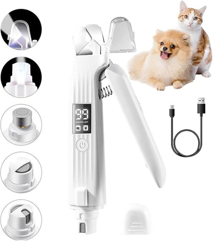 2-in-1 Dog Nail Trimmers &amp; Dog Nail Grinder with 2 LED Lights, USB Rechargeable, Cat Nail Clipper with Splash Guard, and Multiple Grinding Methods for Small, Medium, and Large Dogs &amp; Cats