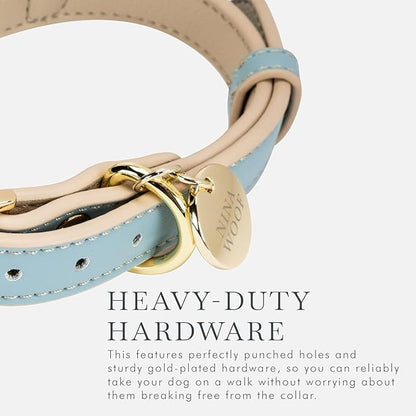 Cupertino Dog Collars, Harnesses &amp; Leashes Made from Vegan Leather with Dog Tracker Device Holder Adjustable Dog Collar - Color Blue, Large