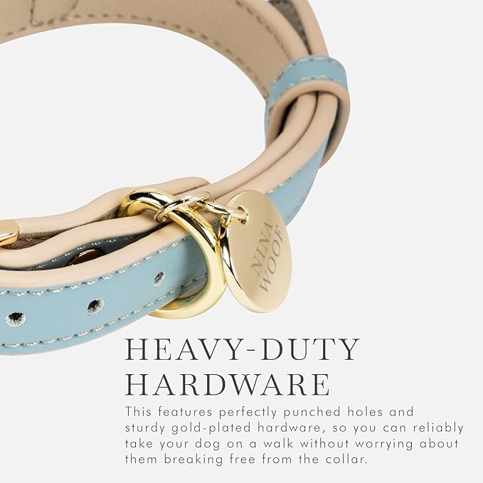 Cupertino Dog Collars, Harnesses &amp; Leashes Made from Vegan Leather with Dog Tracker Device Holder Adjustable Dog Collar - Color Blue, Medium