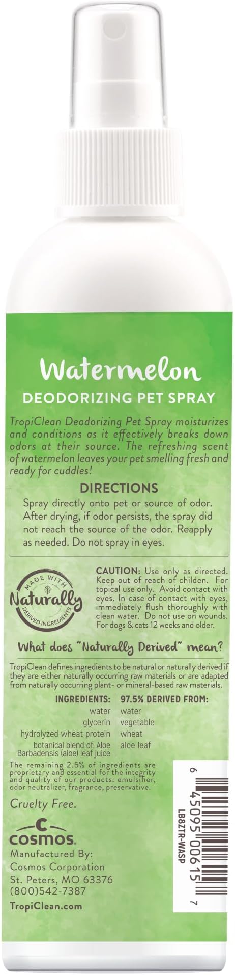 TropiClean Watermelon Cat &amp; Dog Deodorizing Spray | Cat &amp; Dog Grooming Supplies | 8 oz | Made in the USA