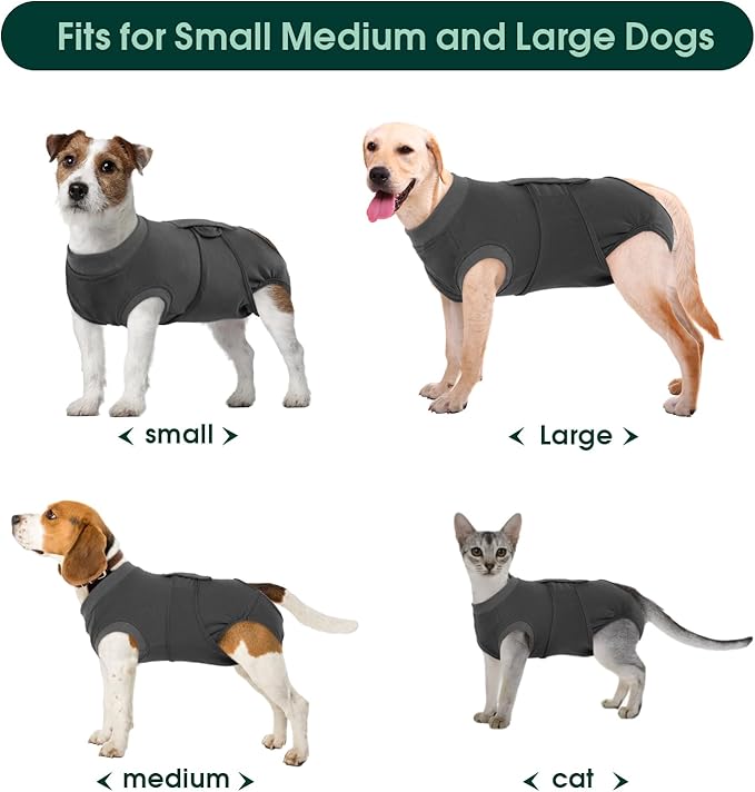 Kuoser Dog Surgery Suit Female Spay, Dog Recovery Suit Male Neuter, Puppy Clothes Onesie for Surgery Anti Licking Abdominal Wounds Pet Surgical Recovery Bodysuit Shirt, Substitute E-Collar &amp; Cone