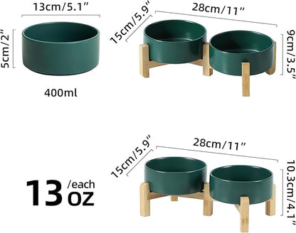 Ceramic Raised Double Bowls Set with Stand, 2 Heights Elevated, Food &amp; Water Bowls for Small Breed Dogs, Cats, Kitty, Weighted Dog Dishes, Pet Bowls(5.1&