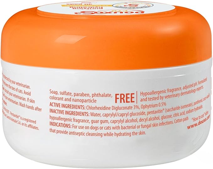 Douxo S3 Pyo Pads, Contains 3% Chlorhexidine &amp; 0.5% Ophytrium, Antiseptic &amp; Hydrating, For Bacterial or Yeast Skin Infections, For Dogs and Cats, 30 Pads