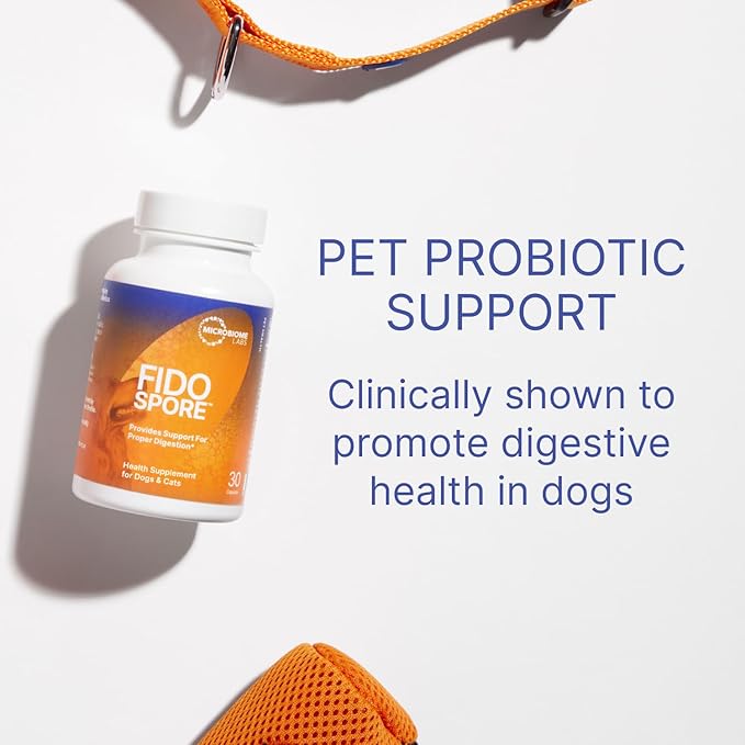 Microbiome Labs Fidospore - Dog Probiotics for Digestive Health &amp; Immune Support - Spore-Forming Pet Probiotics for Dogs &amp; Cats Gut Health - Flavored with Grass Fed Beef Liver (30 Capsules)