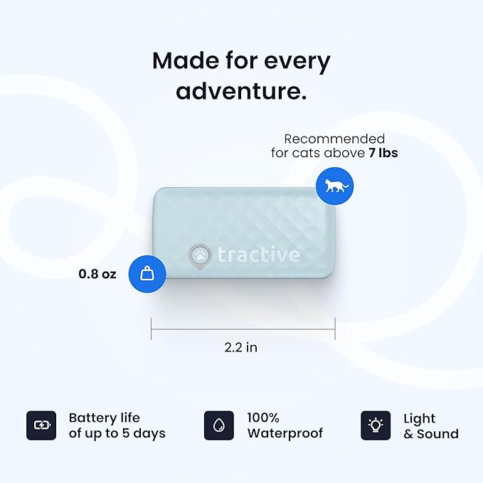 Tractive Smart Cat GPS Tracker | Real-Time Location &amp; Wellness Monitoring for Cats 6.5 lbs+ | Territory &amp; Location History | Up to 5-Day Battery | Breakaway Collar Included (Mint)