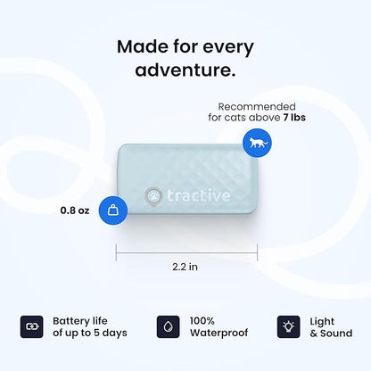 Tractive Smart Cat GPS Tracker | Real-Time Location &amp; Wellness Monitoring for Cats 6.5 lbs+ | Territory &amp; Location History | Up to 5-Day Battery | Breakaway Collar Included (Mint)