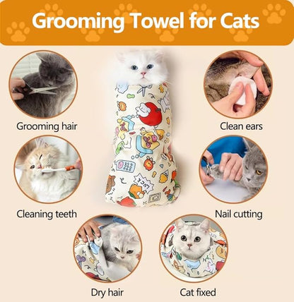 Magic Cat Wrap for Cutting Nails &amp; Grooming, Self Adherent Fabric Wrap for Cats, Multi Functional Pet Grooming Towel Blanket, Wrap Snug and Groom for Cats, 21.7in, Under 11 Ibs