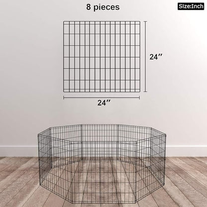 BestPet Dog Pen Playpen Puppy Pet Playpen 8 Panel Indoor Outdoor Metal Portable Folding Animal Exercise Dog Fence,24",Black