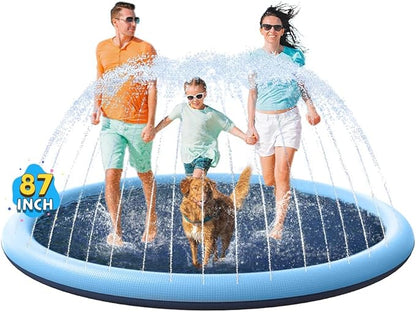 VISTOP Non-Slip Splash Pad for Kids and Dog, Thicken Sprinkler Pool Summer Outdoor Water Toys - Fun Backyard Fountain Play Mat for Baby Girls Boys Children or Pet Dog (87 inch, Blue&amp;Blue)