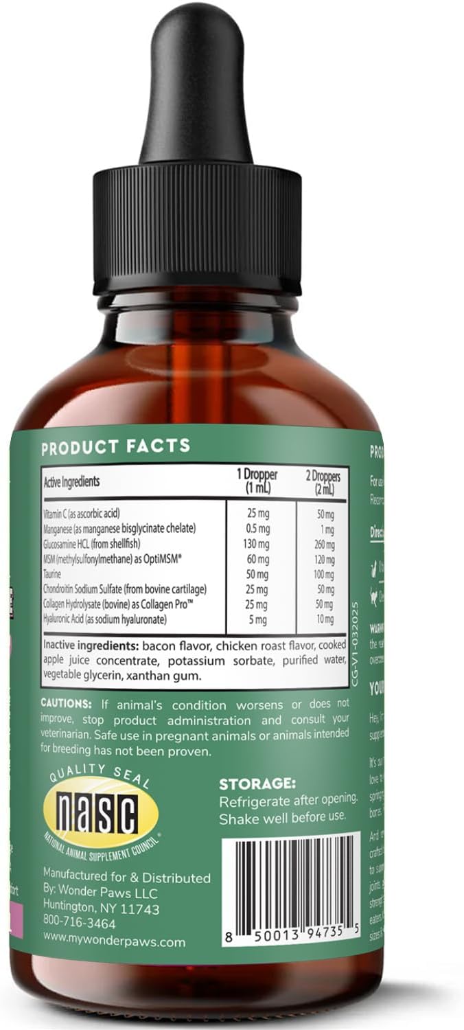 Premium Liquid Glucosamine for Cats – with Collagen, Glucosamine, Chondroitin, MSM, Taurine &amp; Hyaluronic Acid – Cat Joint Support, Mobility &amp; Flexibility - Hip &amp; Joint Cat Supplement – 2oz
