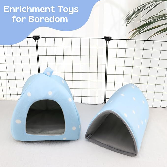 Guinea Pig Hideout and Tunnel Set, Soft Plush Bed &amp; Play Tunnel for Guinea Pigs, Rabbits, Ferrets, Small Animals - Washable Accessories for Resting, Hiding, Exercising