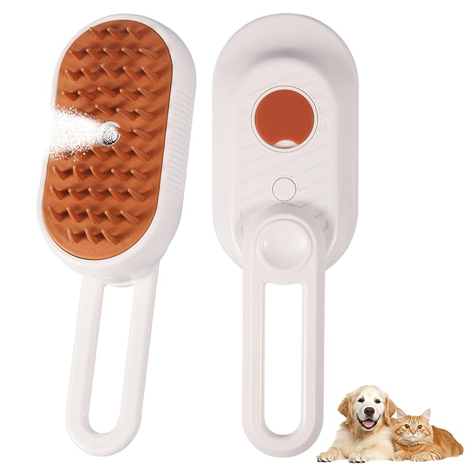 4 in 1 Cat &amp; Dog Steam Brush for Long/Short Hair Shedding - Rechargeable Pet Grooming Brush with Anti-Static Steam Spray, Foldable Handle &amp; Dual Massage Modes for Home Pet Spa Cleaning