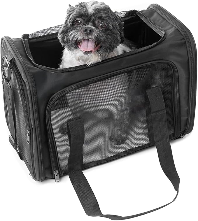 17.5" Pet Travel Carrier Bag - Collapsible Cat &amp; Dog Carrier - Breathable, Durable &amp; Spacious - Fits Small and Medium Pets up to 15lbs - Pet Travel Bag by Tebon
