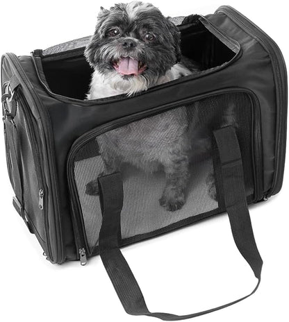 17.5" Pet Travel Carrier Bag - Collapsible Cat &amp; Dog Carrier - Breathable, Durable &amp; Spacious - Fits Small and Medium Pets up to 15lbs - Pet Travel Bag by Tebon