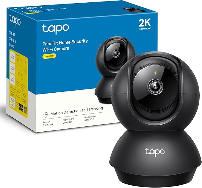 Tapo TP-Link 2K Pan/Tilt Indoor Security Camera for Baby Monitor, Pet Camera | Motion Detection &amp; Tracking | 2-Way Audio | Cloud &amp; SD Card Storage | Works w/Alexa &amp; Google Home | Black C211