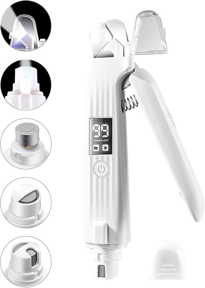 2-in-1 Dog Nail Trimmers &amp; Dog Nail Grinder with 2 LED Lights, USB Rechargeable, Cat Nail Clipper with Splash Guard, and Multiple Grinding Methods for Small, Medium, and Large Dogs &amp; Cats