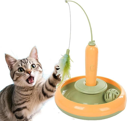 Interactive Cat Toys for Bored Indoor Cats,Automatic Cat Toy 3-in-1 Smart Teaser Wand Featuring Spinning Feather&amp;Rolling Ball Track,Cats Dancer Toy Stimulates Hunting Instincts,Weight Control