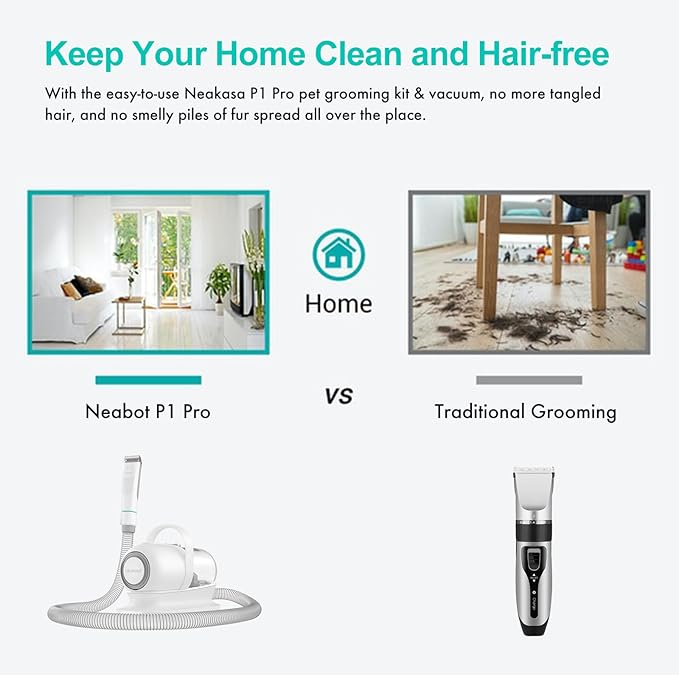 neabot Neakasa P1 Pro Pet Grooming Kit &amp; Vacuum Suction 99% Pet Hair, Professional Clippers with 5 Proven Grooming Tools for Dogs Cats and Other Animals