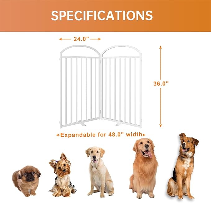 2 Panles Full Matel Freestanding Dog Gates with Door, 48"Extra Wide 36"Tall Free Standing Dog Pet Gate for Indoor &amp; Outdoor. Foldable Pet Fences for Doorways, House, Stairs, Porch, Deck, Yard