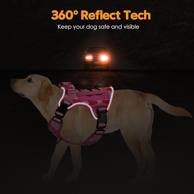 Heavy-Duty Tactical Dog Harness for Large Dogs, No Pull Adjustable Reflective Pet Vest with Molle System, K9 Military-Grade Control for Service Training, Outdoor &amp; 10+ Breeds, Pink Camo, Small
