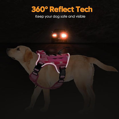 Heavy-Duty Tactical Dog Harness for Large Dogs, No Pull Adjustable Reflective Pet Vest with Molle System, K9 Military-Grade Control for Service Training, Outdoor &amp; 10+ Breeds, Pink Camo, Small