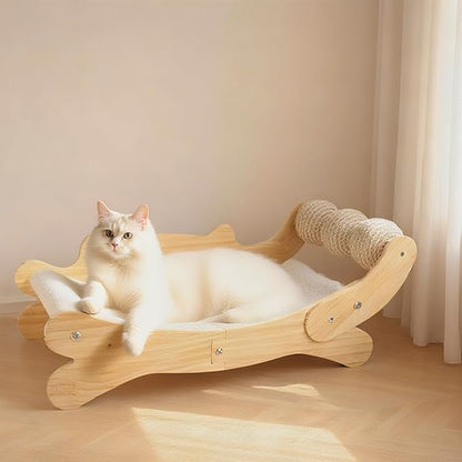 Cat Scratcher Bed for Indoor Cats | 3-in-1 Scratching Post &amp; Hammock Lounge with Wooden Perch, No-Tip Stable Base for Small/Medium/Large Cats ，Durable Scratch Pad &amp; Cat Furniture (Easy Assembly)