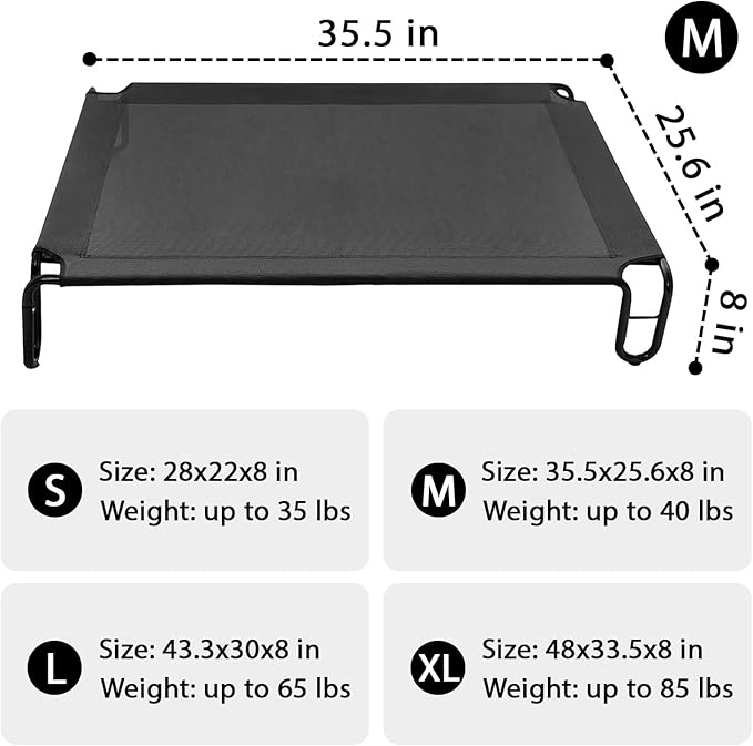 pettycare Outdoor Elevated Dog Bed Cot, Raised Dog Cots Beds, No Screws, Stable Frame &amp; Durable Supportive Teslin Recyclable Mesh, Breathable, Indoor and Outside Pet Beds, Fits up to 40 lbs