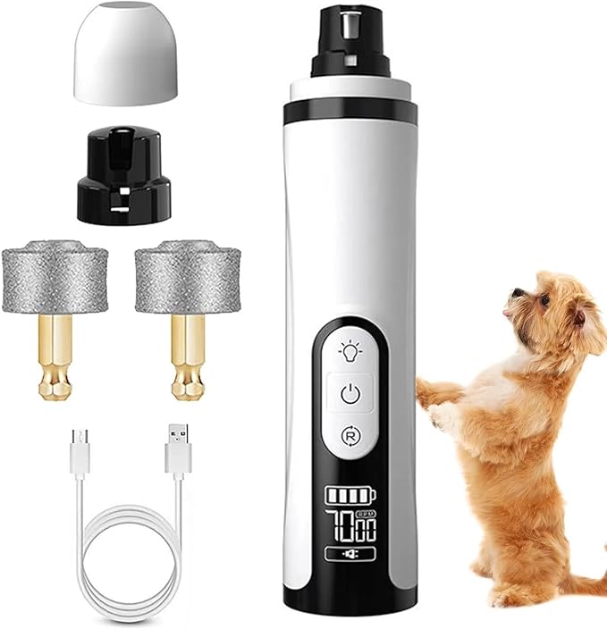 Upgrade Heusom Groom Pro Nail Grinder Cordless with LED Light &amp; 3 Speeds, Dog Cat Nail Trimmer 2000mAh Long-Lasting Battery for Thick Nails for Dogs and Cats (1 Pc+2 Heads)