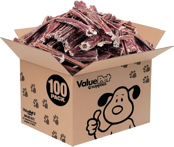 ValueBull Beef Jerky Gullet Sticks, Premium Dog Chews, 6 Inch, 100 Count Bulk Pack - Natural Collagen, Glucosamine &amp; Chondroitin for Joint Health, Single-Ingredient Beef Esophagus