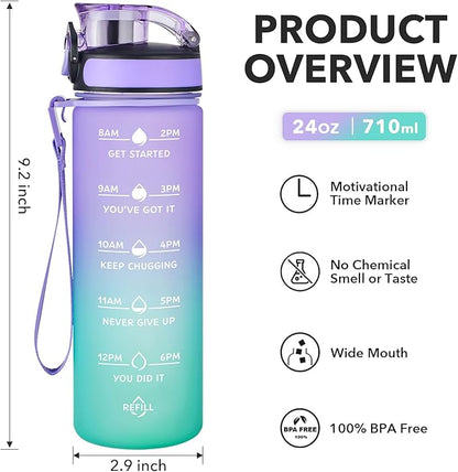 Enerbone Water Bottle, Leakproof BPA &amp; Toxic Free, Motivational Water Bottle with Times to Drink and Straw, Fitness Sports Water Bottle with Strap for Office, Gym, Outdoor Sports