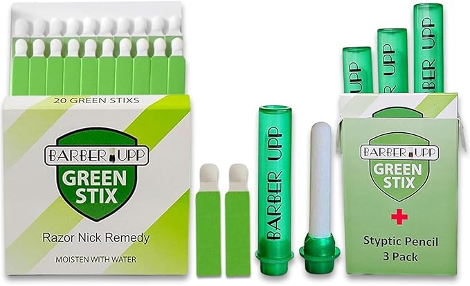 Green Stix + Styptic Pencil Set - 3 Pencils + 20 Aluminum Sulfate Sticks to Block &amp; Stop Bleeding Fast from Razor Shaving Nicks &amp; Minor Cuts - Anti-Bleed Shaving Accessory Men &amp; Women