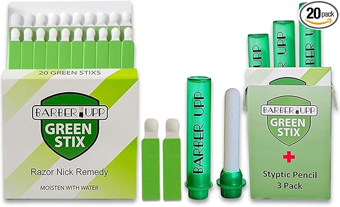 Green Stix + Styptic Pencil Set - 3 Pencils + 20 Aluminum Sulfate Sticks to Block &amp; Stop Bleeding Fast from Razor Shaving Nicks &amp; Minor Cuts - Anti-Bleed Shaving Accessory Men &amp; Women