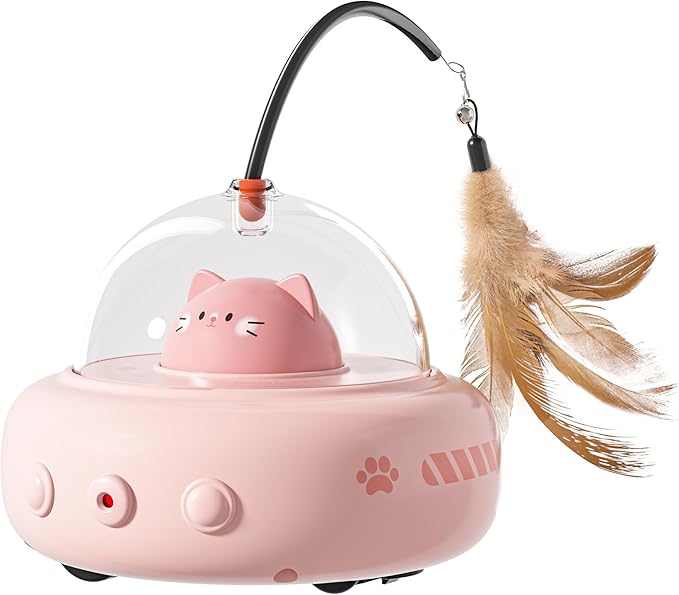 hooroor 2-in-1 UFO Laser Cat Toy – Automatic Motion with Feather, Rechargeable Smart Sensor Interactive Toy for Indoor Cats &amp; Dogs, Fun Exercise &amp; Play, Perfect Pet Gift