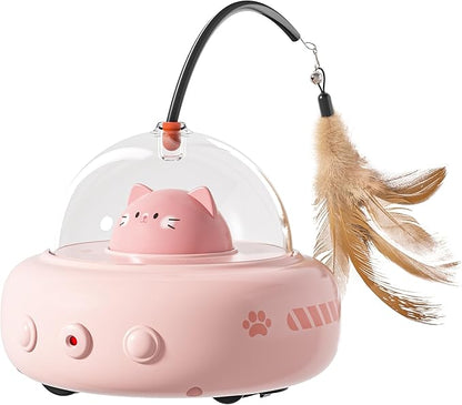hooroor 2-in-1 UFO Laser Cat Toy – Automatic Motion with Feather, Rechargeable Smart Sensor Interactive Toy for Indoor Cats &amp; Dogs, Fun Exercise &amp; Play, Perfect Pet Gift