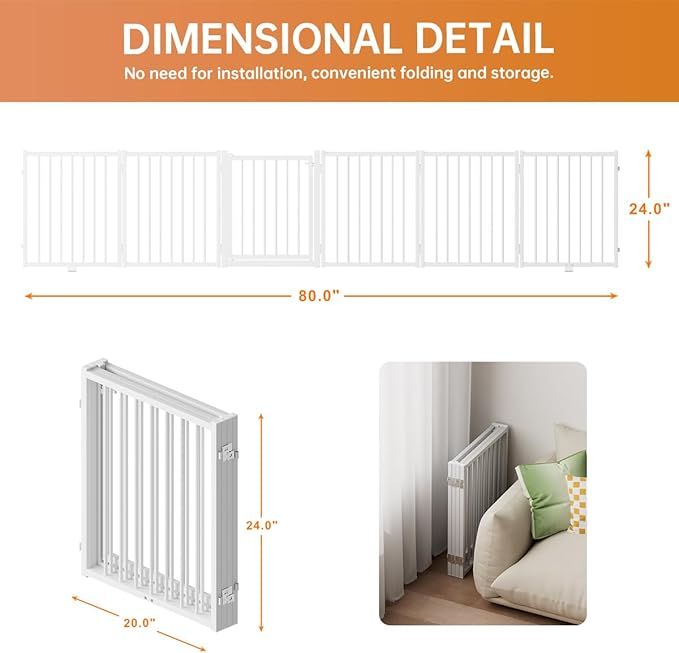Full Metal Freestanding Dog Gate with Door, 24&